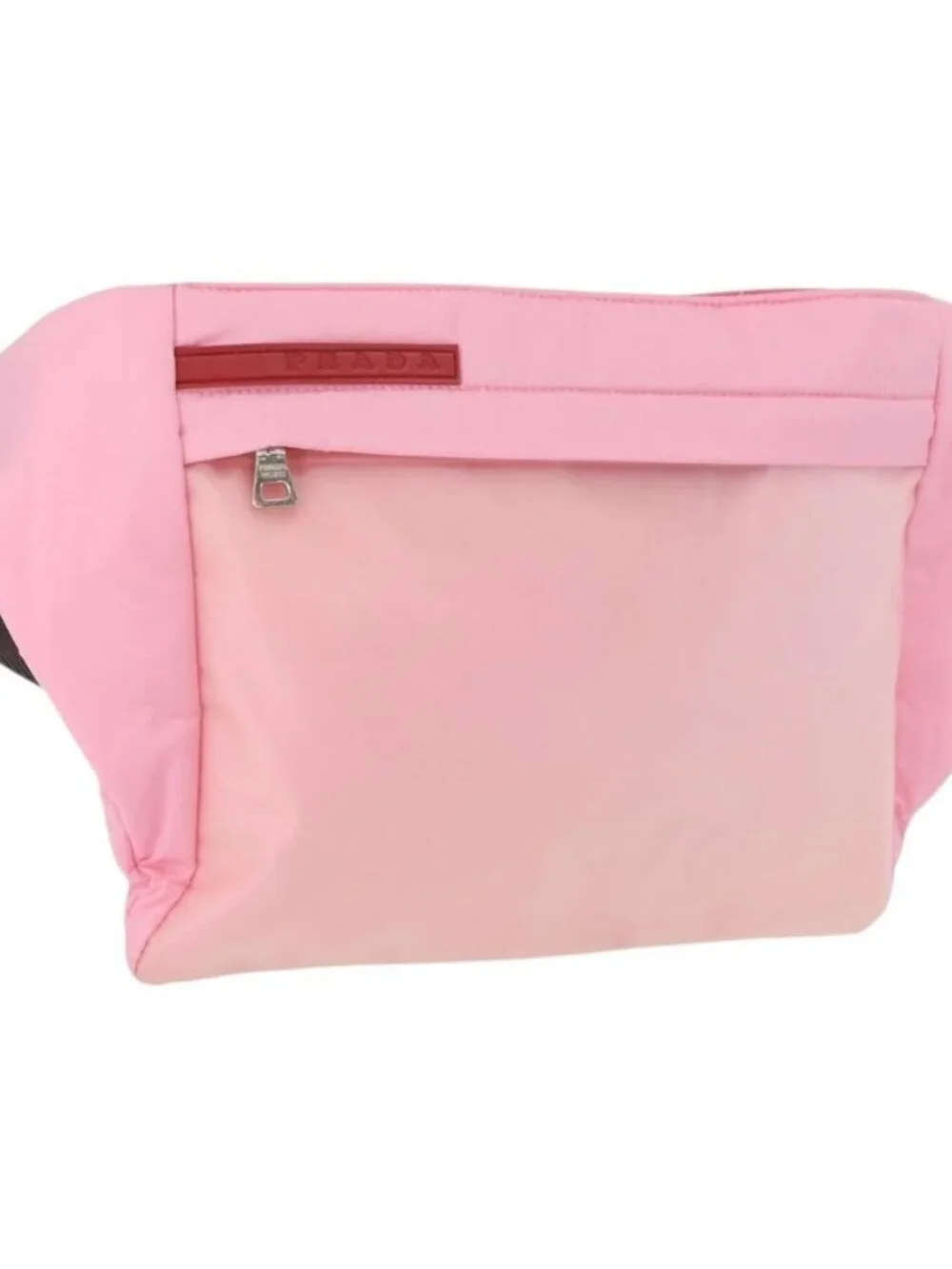 PRADA Sports Body Bag Nylon Pink Silver Auth 172263